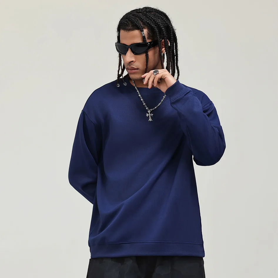 Men Fashion Casual Autumn Simple Solid Color Long-Sleeve Loose Sweatshirt