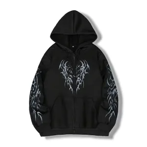 Men'S Fashion Casual Autumn Printed Long-Sleeve Zipper Loose Hoodies