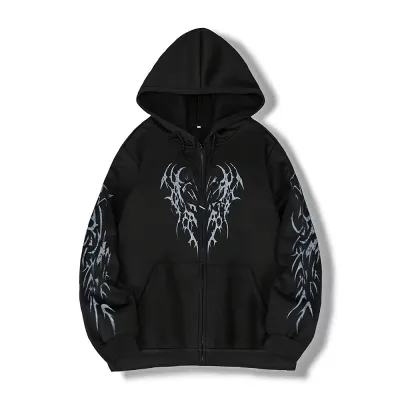 Men'S Fashion Casual Autumn Printed Long-Sleeve Zipper Loose Hoodies