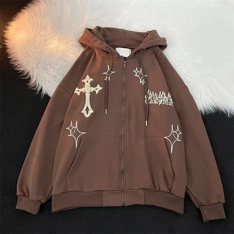 Men Fashion Casual Spring And Autumn Printed Long-Sleve Zipper Hoodies