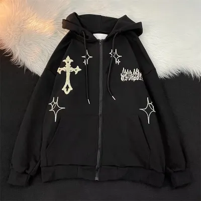 Men Fashion Casual Spring And Autumn Printed Long-Sleve Zipper Hoodies