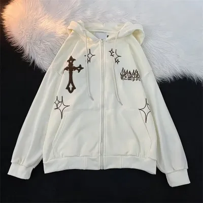 Men Fashion Casual Spring And Autumn Printed Long-Sleve Zipper Hoodies