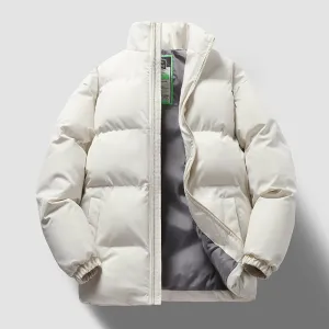 Men Fashion Autumn And Winter Solid Color Standing Collar Long Sleeve Cotton-Padded Thickened Coat