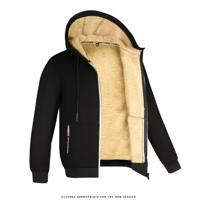 Men'S Fashion Solid Color Autumn And Winter Fleece-Lined Warm Coat