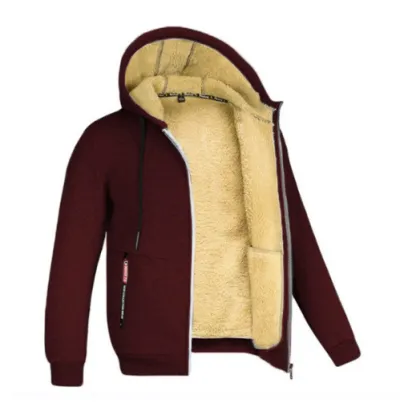 Men'S Fashion Solid Color Autumn And Winter Fleece-Lined Warm Coat