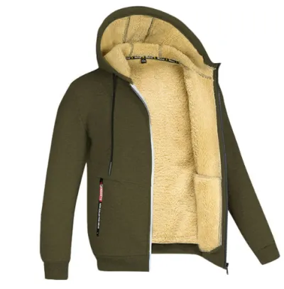 Men'S Fashion Solid Color Autumn And Winter Fleece-Lined Warm Coat