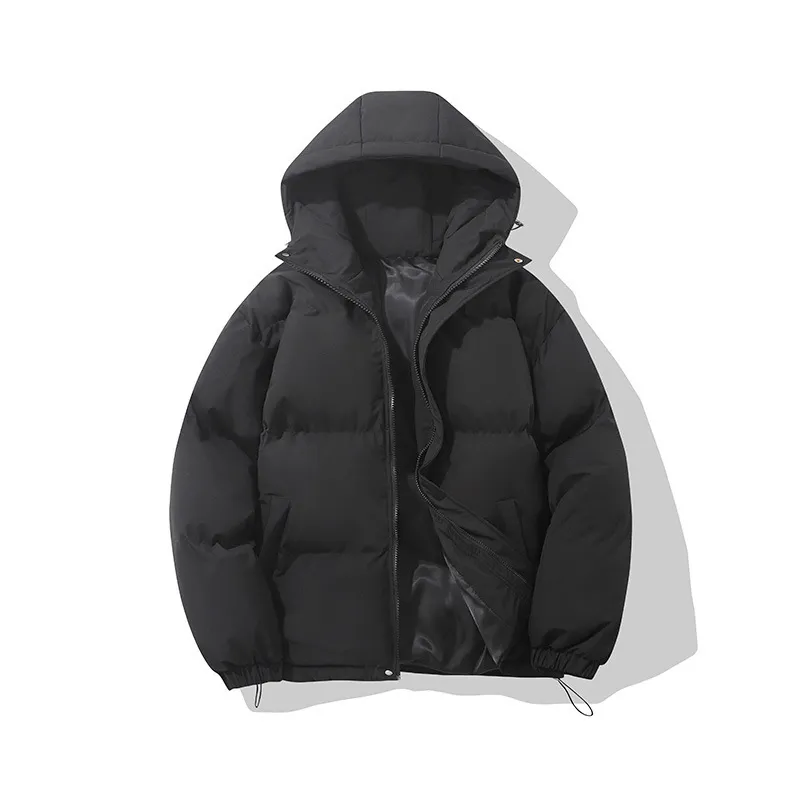 Men Fashion Autumn And Winter Solid Color Cotton Thickened With Hat Coat