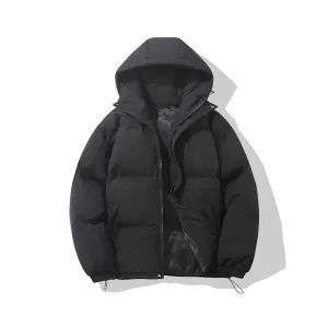 Men Fashion Autumn And Winter Solid Color Cotton Thickened With Hat Coat