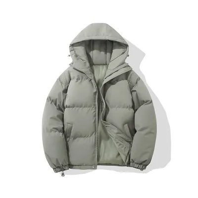 Men Fashion Autumn And Winter Solid Color Cotton Thickened With Hat Coat