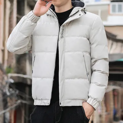Men Fashion Autumn And Winter Cotton Thickened With Hat Slim Fit Coat