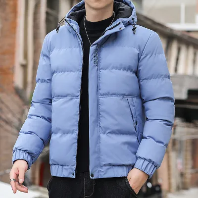 Men Fashion Autumn And Winter Cotton Thickened With Hat Slim Fit Coat