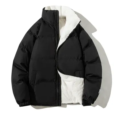Men Fashion Solid Color Autumn And Winter Cotton Thickened Fleece-Lined Warm Loose Coat