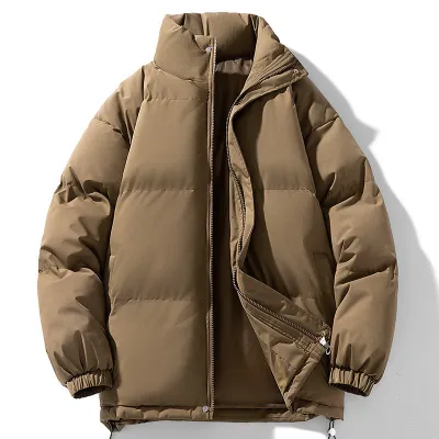 Men Fashion Autumn And Winter Simple Solid Color Collar Cotton-Padded Thickened Warm-Keeping Coat