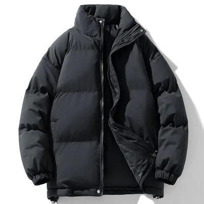 Men Fashion Autumn And Winter Simple Solid Color Collar Cotton-Padded Thickened Warm-Keeping Coat