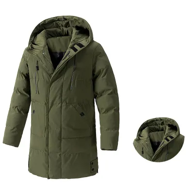 Men Fashion Solid Color Autumn And Winter Long-Sleeve With Hat Long Coat