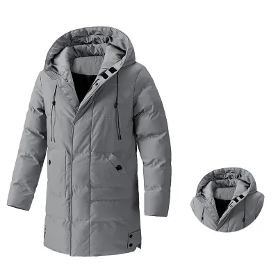 Men Fashion Solid Color Autumn And Winter Long-Sleeve With Hat Long Coat
