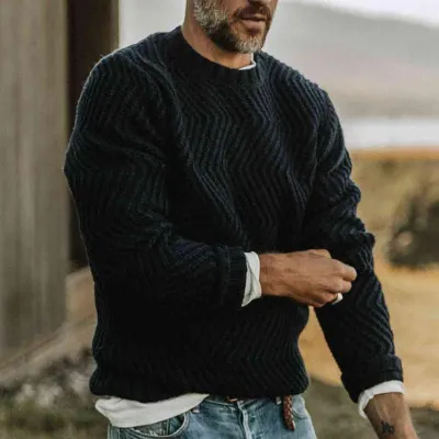 Pull homme automne-hiver uni à col rond et manches longues