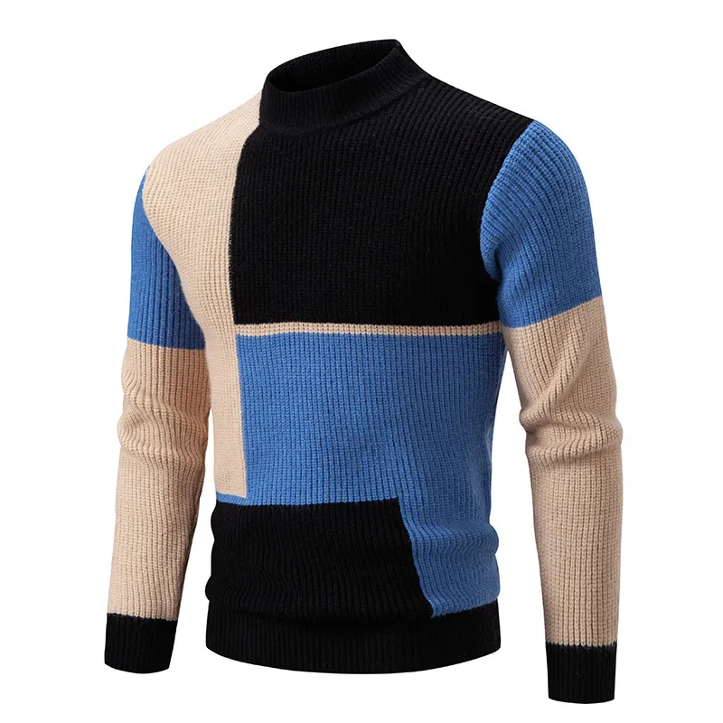 Men'S Fashion Color-Block Winter Long-Sleeve Knitted Sweater