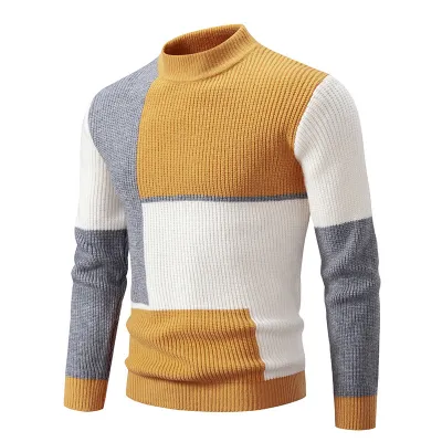 Men'S Fashion Color-Block Winter Long-Sleeve Knitted Sweater