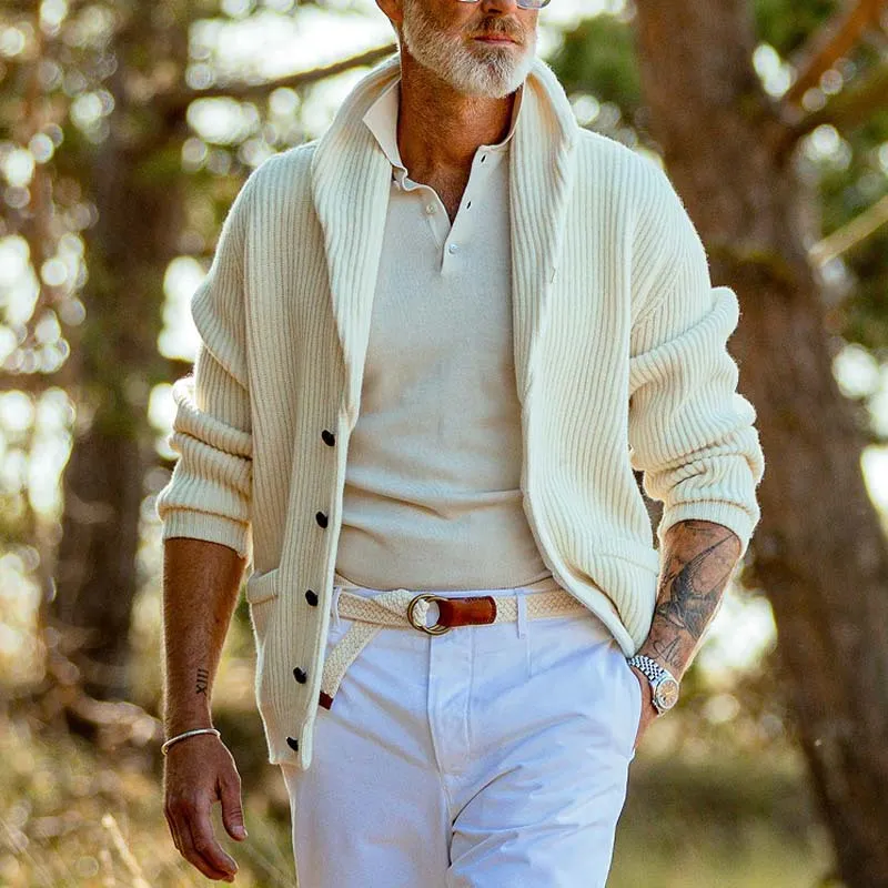 Men Fashion Autumn And Winter Lapel Long Sleeve Jacquard Knitted Sweater
