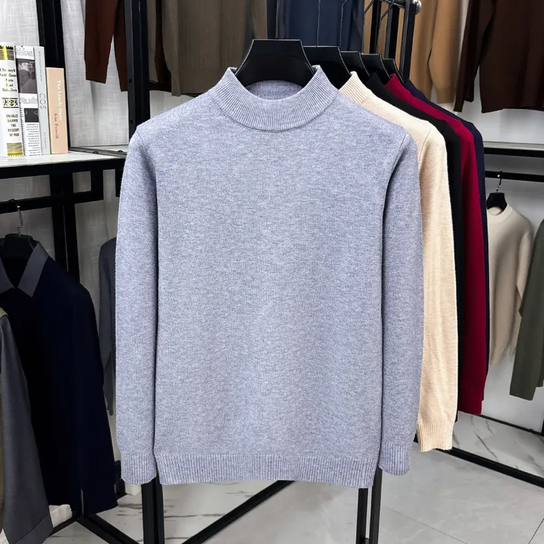 Men'S Fashion Solid Color Autumn And Winter Half-Turtleneck Long-Sleeve Sweater