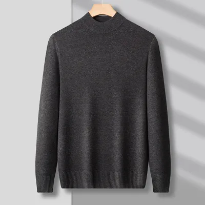 Men Fashion Solid Color Autumn And Winter Knitted Half-High Neck Long-Sleeve Sweater