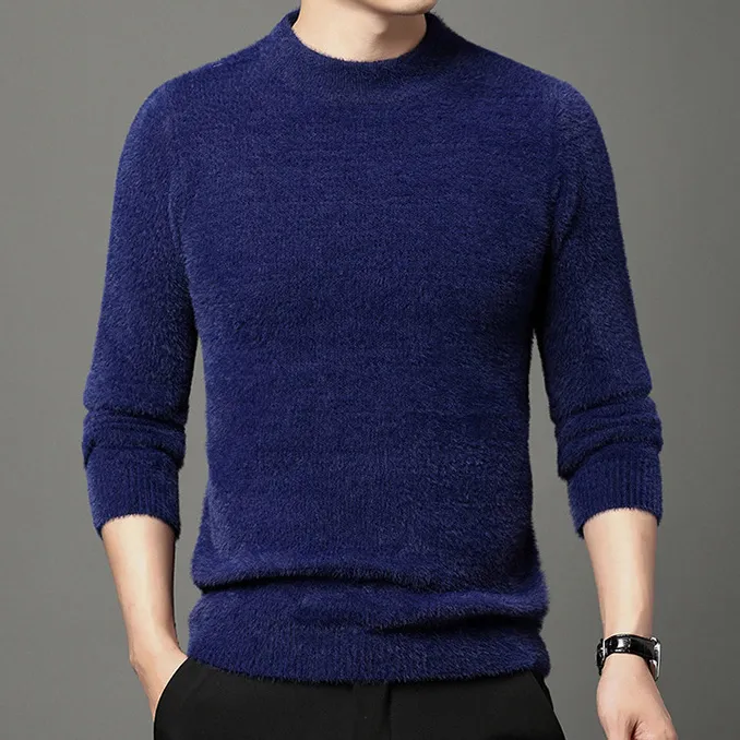 Men'S Fashion Autumn And Winter Thickened Warm Half-High Neck Long-Sleeve Knitted Sweater