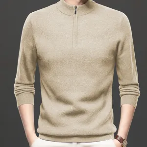 Men Fashion Autumn And Winter Solid Color Long Sleeve Half-Turtleneck Zipper Knitted Sweater