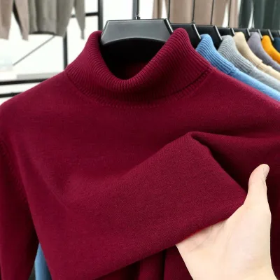 Men Fashion Casual Winter Solid Color Thickened Turtleneck Long-Sleeve Knitted Sweater