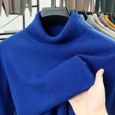 Men Fashion Casual Winter Solid Color Thickened Turtleneck Long-Sleeve Knitted Sweater