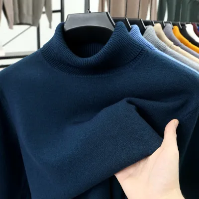 Men Fashion Casual Winter Solid Color Thickened Turtleneck Long-Sleeve Knitted Sweater