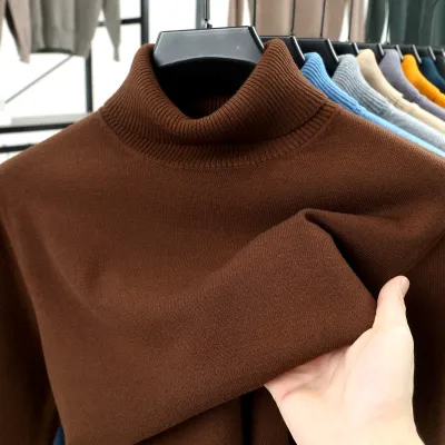 Men Fashion Casual Winter Solid Color Thickened Turtleneck Long-Sleeve Knitted Sweater