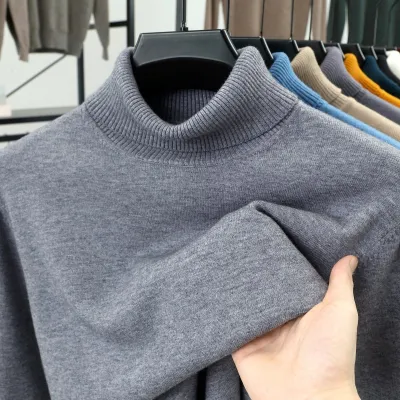Men Fashion Casual Winter Solid Color Thickened Turtleneck Long-Sleeve Knitted Sweater