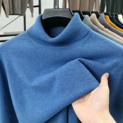Men Fashion Casual Winter Solid Color Thickened Turtleneck Long-Sleeve Knitted Sweater