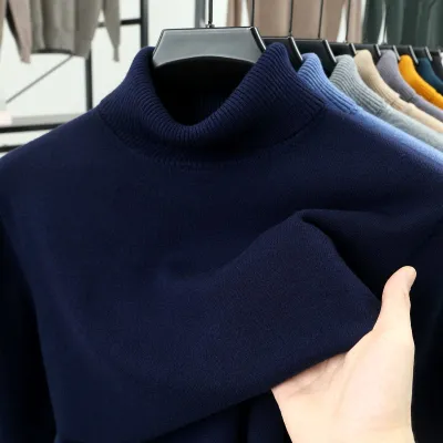 Men Fashion Casual Winter Solid Color Thickened Turtleneck Long-Sleeve Knitted Sweater