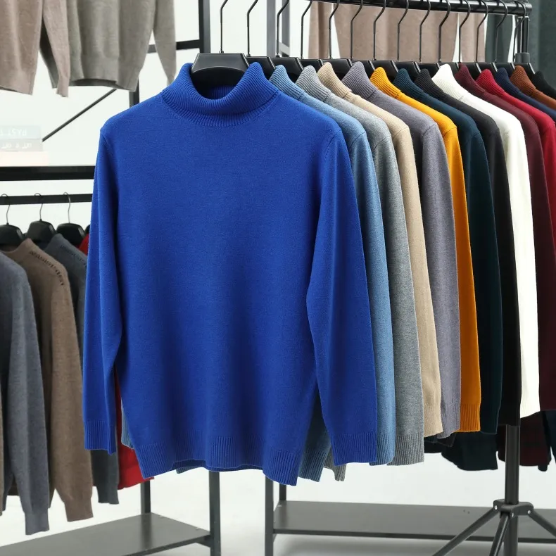 Men Fashion Casual Winter Solid Color Thickened Turtleneck Long-Sleeve Knitted Sweater