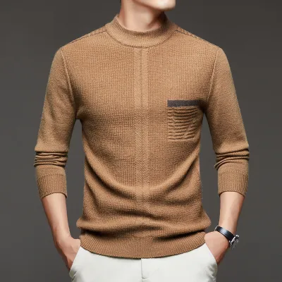 Men'S Fashion Casual Winter Thickened Warm Knitted Half-Turtleneck Long-Sleeve Sweater