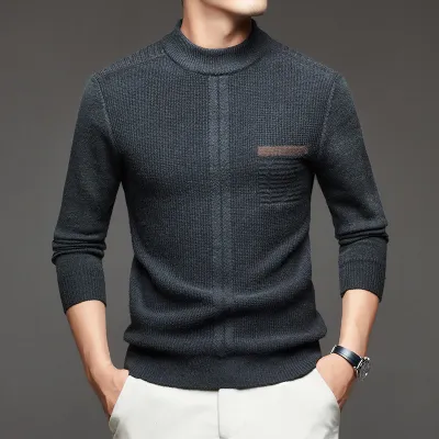 Men'S Fashion Casual Winter Thickened Warm Knitted Half-Turtleneck Long-Sleeve Sweater