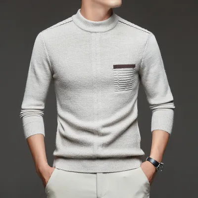 Men'S Fashion Casual Winter Thickened Warm Knitted Half-Turtleneck Long-Sleeve Sweater