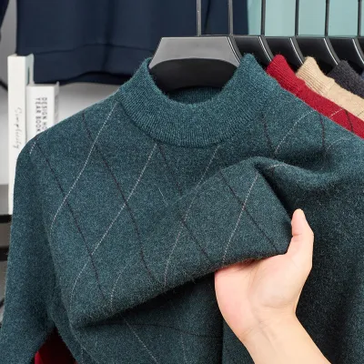 Men'S Fashion Casual Autumn And Winter Stripe Half-Turtleneck Knitted Warm Sweater