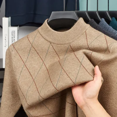 Men'S Fashion Casual Autumn And Winter Stripe Half-Turtleneck Knitted Warm Sweater