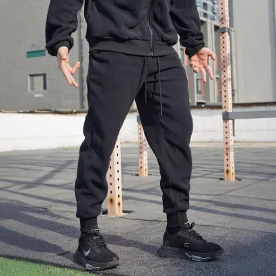 Men'S Fashion Casual Solid Color Loose Drawstring Fleece-Lined Pants