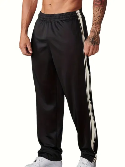 Men'S Fashion Casual Cotton Side Stripe Straight-Leg Pants