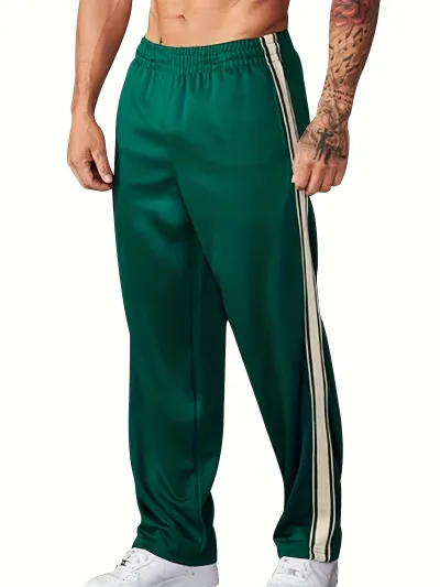 Men'S Fashion Casual Cotton Side Stripe Straight-Leg Pants