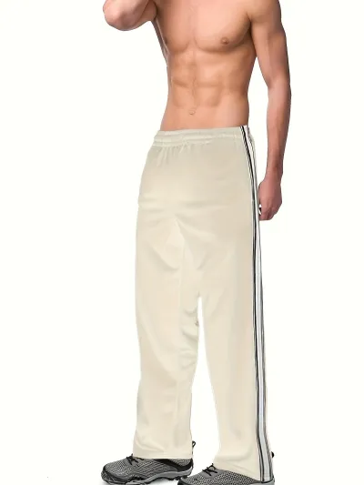 Men'S Fashion Casual Cotton Side Stripe Straight-Leg Pants
