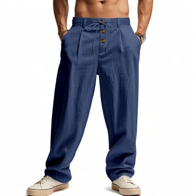Men Fashion Casual Spring And Summer Solid Color Breathable Cotton And Linen Loose Pants