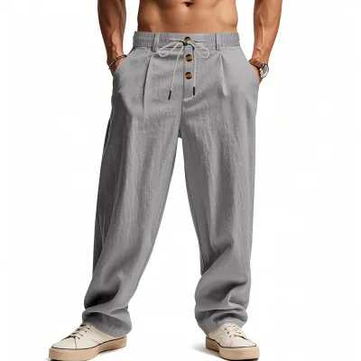 Men Fashion Casual Spring And Summer Solid Color Breathable Cotton And Linen Loose Pants