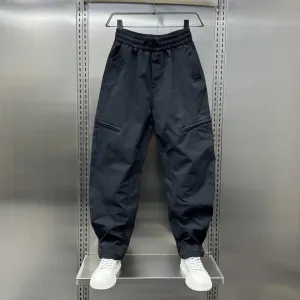 Men Fashion Casual Autumn And Winter Solid Color Zipper Machete Loose Pants