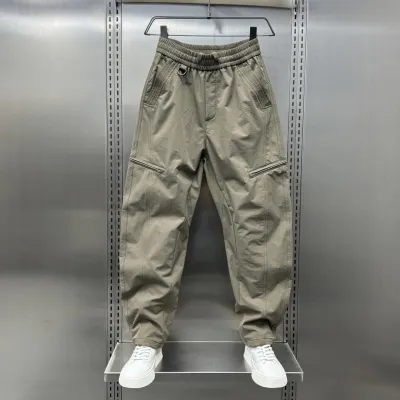 Men Fashion Casual Autumn And Winter Solid Color Zipper Machete Loose Pants