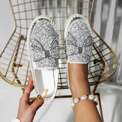 Casual Fashion Plus Size Bow Sequin Platform Loafers